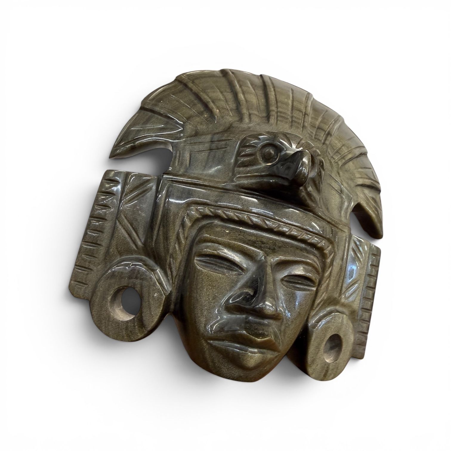 Art Gold Obsidian Mask Of Tonatiuh, Aztec Sun God, Mid 20th Century photo