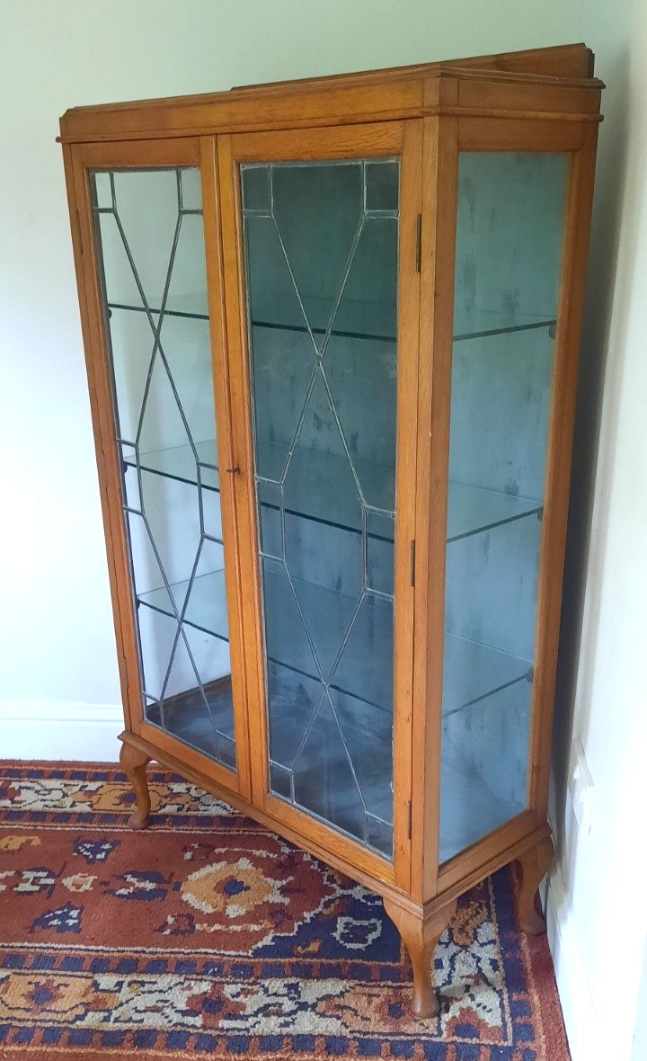 Vintage Oak Glazed Display Cabinet With Astragal Door And Key photo Furniture