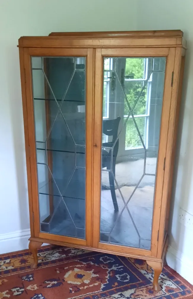 photo furniture Vintage Oak Glazed Display Cabinet With Astragal Door And Key