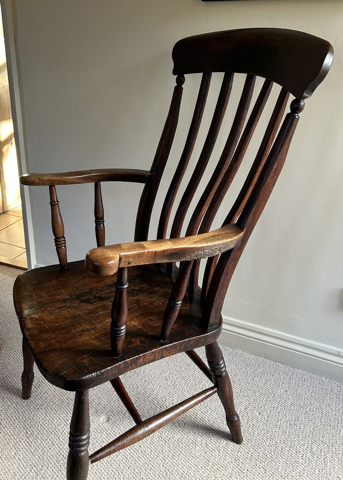 Antique Lath Or Slat Back Elm And Beech Wooden Armchair photo Furniture