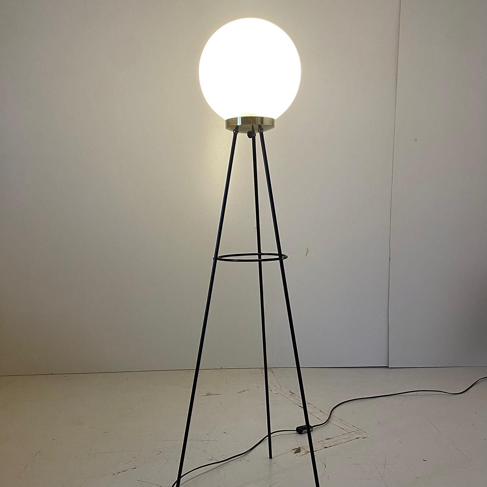 Vintage Stilnovo Floor Lamp, Opaline Glass & Iron, Italy 1950s photo for sale