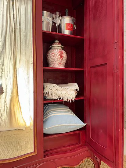 Stunning French Armoire Burgundy Antique Linen Cupboard Mirrored Wardrobe photo for sale