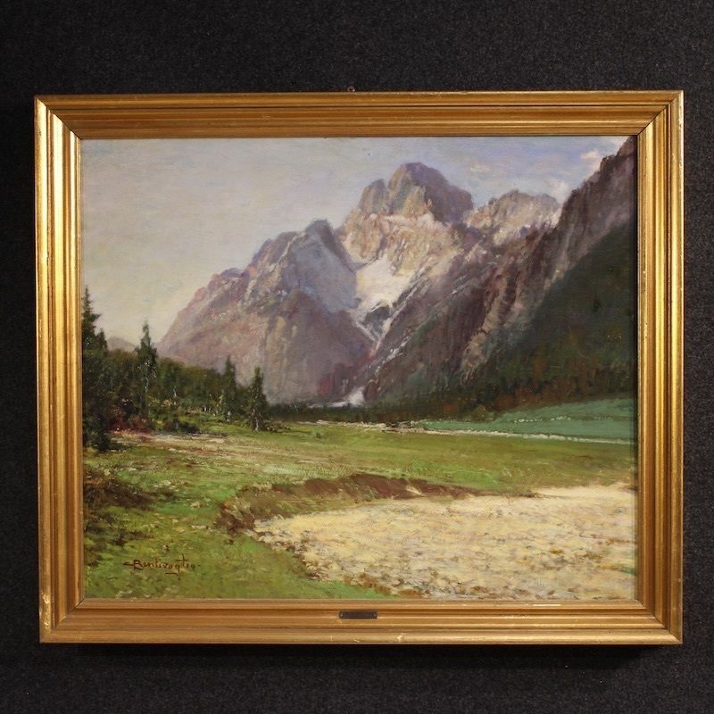 Italian Painting Mountain View Of The Croda Rossa D'ampezzo, Signed By Bentivoglio