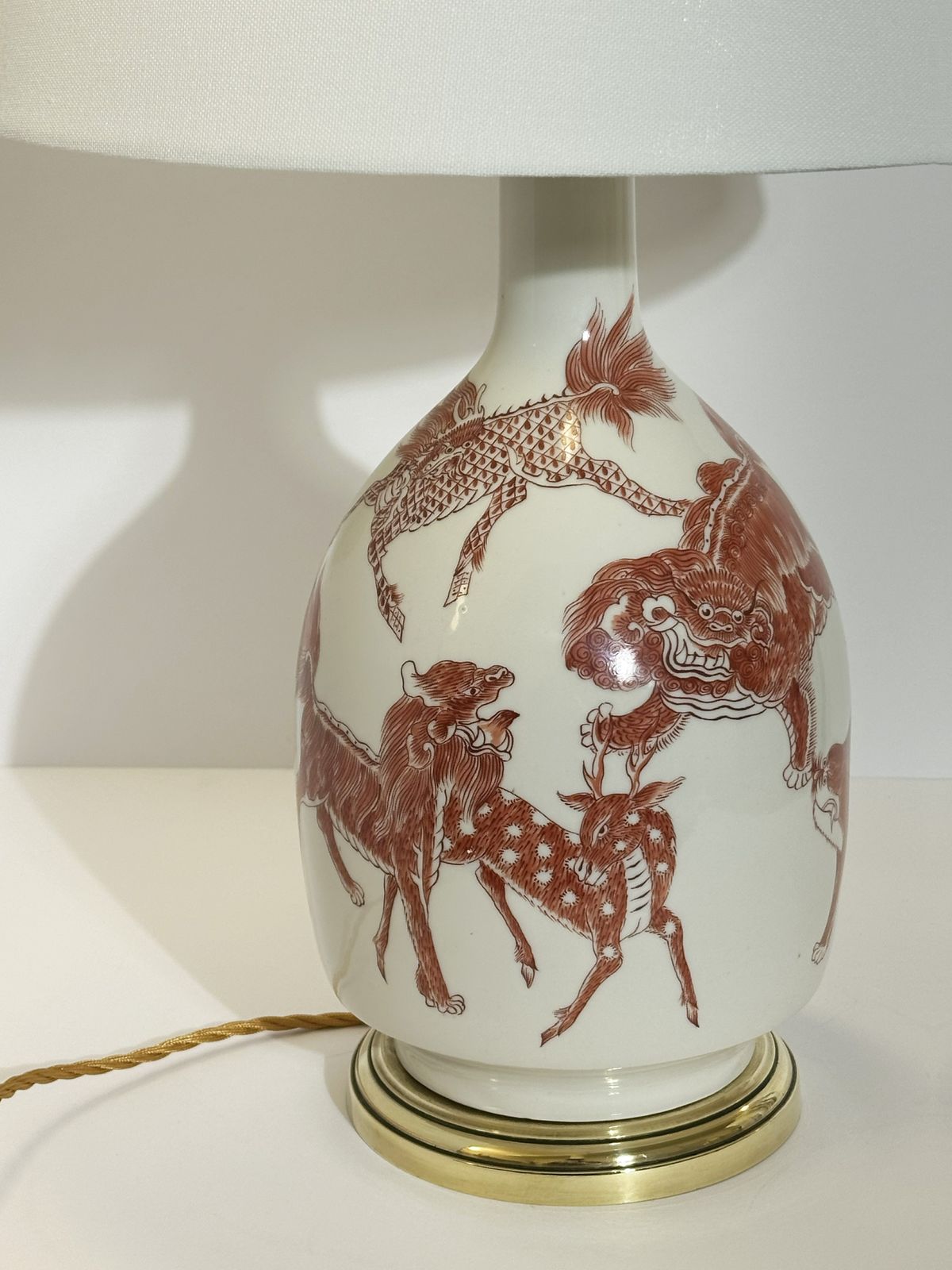 Chinoiserie Porcelain Lamp Base, Copper Red Enamel, French Porcelaine De Paris, 1970s photo vintage