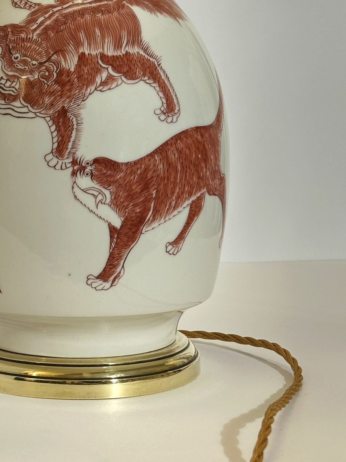 photo for sale Chinoiserie Porcelain Lamp Base, Copper Red Enamel, French Porcelaine De Paris, 1970s