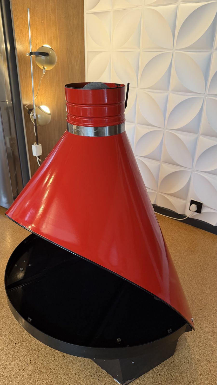 Mid Century Vintage Preway Mfg Cone Fireplace Red Enamel & Steel. photo Home Fixtures