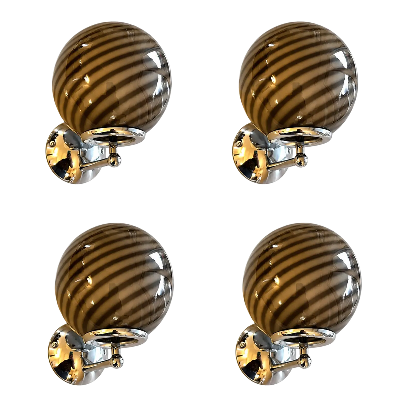 Contemporary Beige And Brown “Rods” Murano Glass Wall Sconces Simoeng   Lot Of 4.