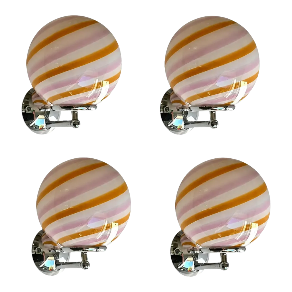 Contemporary Amber And Pink “Rods” Murano Glass Wall Sconces   Lot Of 4.