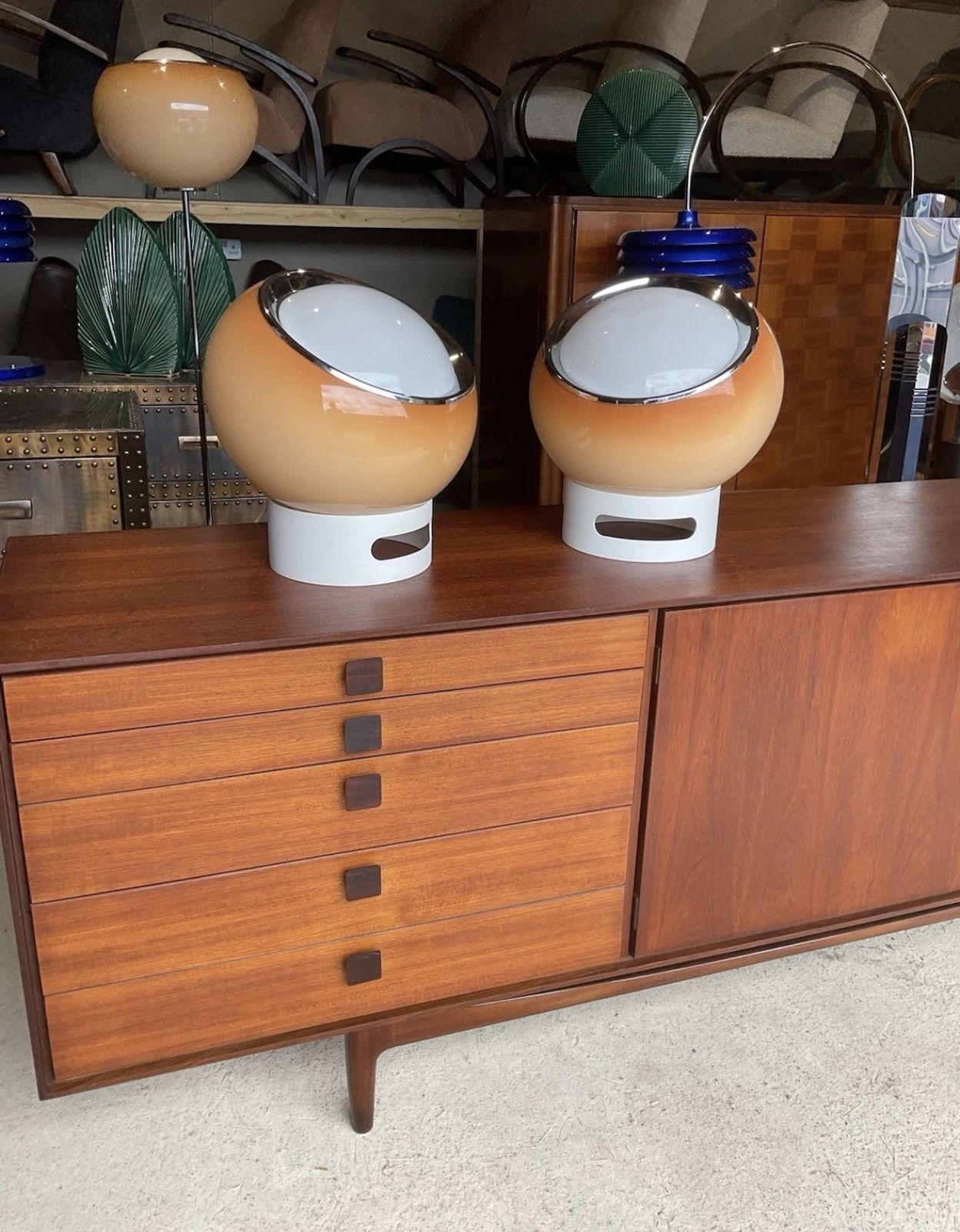 Pair Of Vintage Space Age Italian “Clan” Table Lamps By Harvey Guzzini 1970s photo vintage