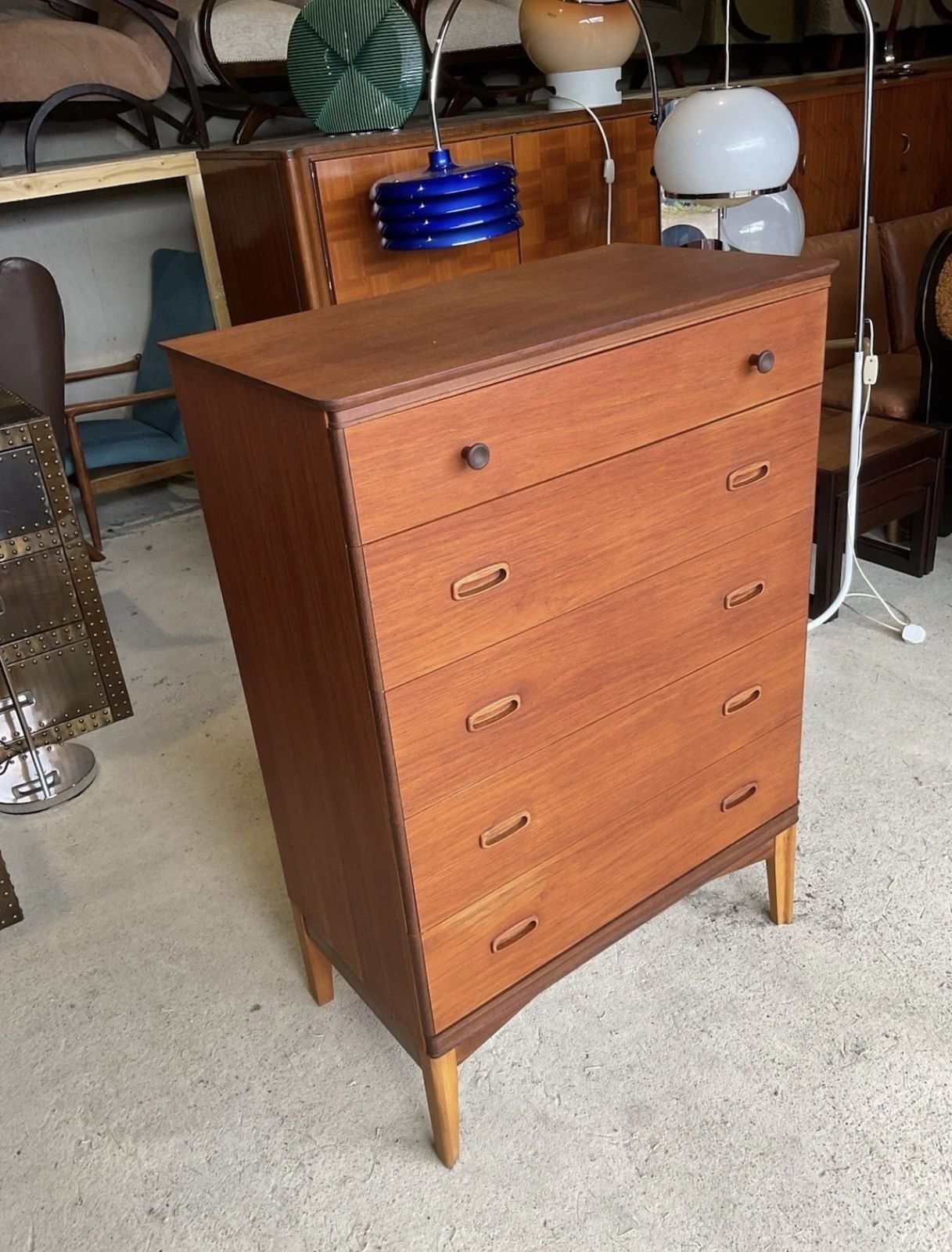 Mid Century Danish Style Teak Chest Of Drawers / Tallboy Dresser 1970s photo vinterior