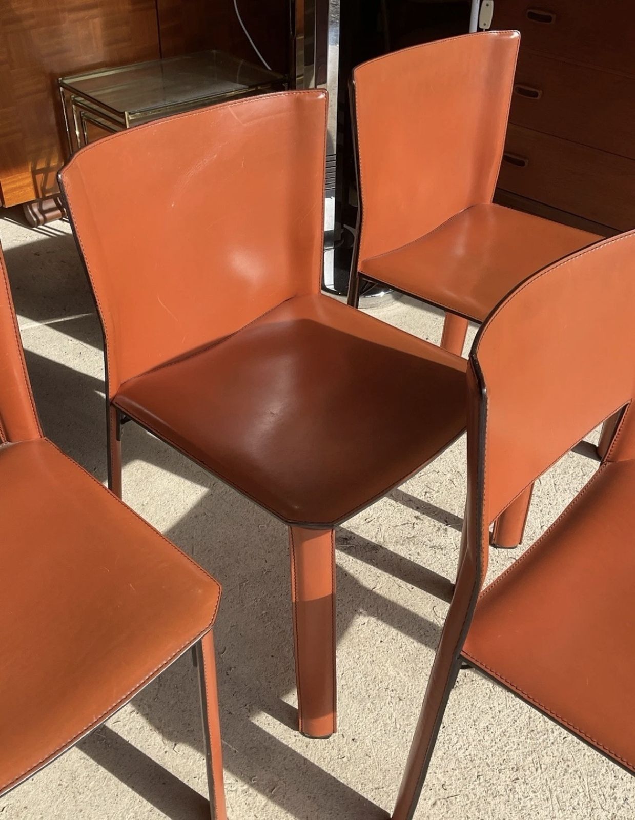 Postmodern Tan Leather Dining Chairs & Table By Giancarlo Vegni For Fasem 1980s photo Furniture
