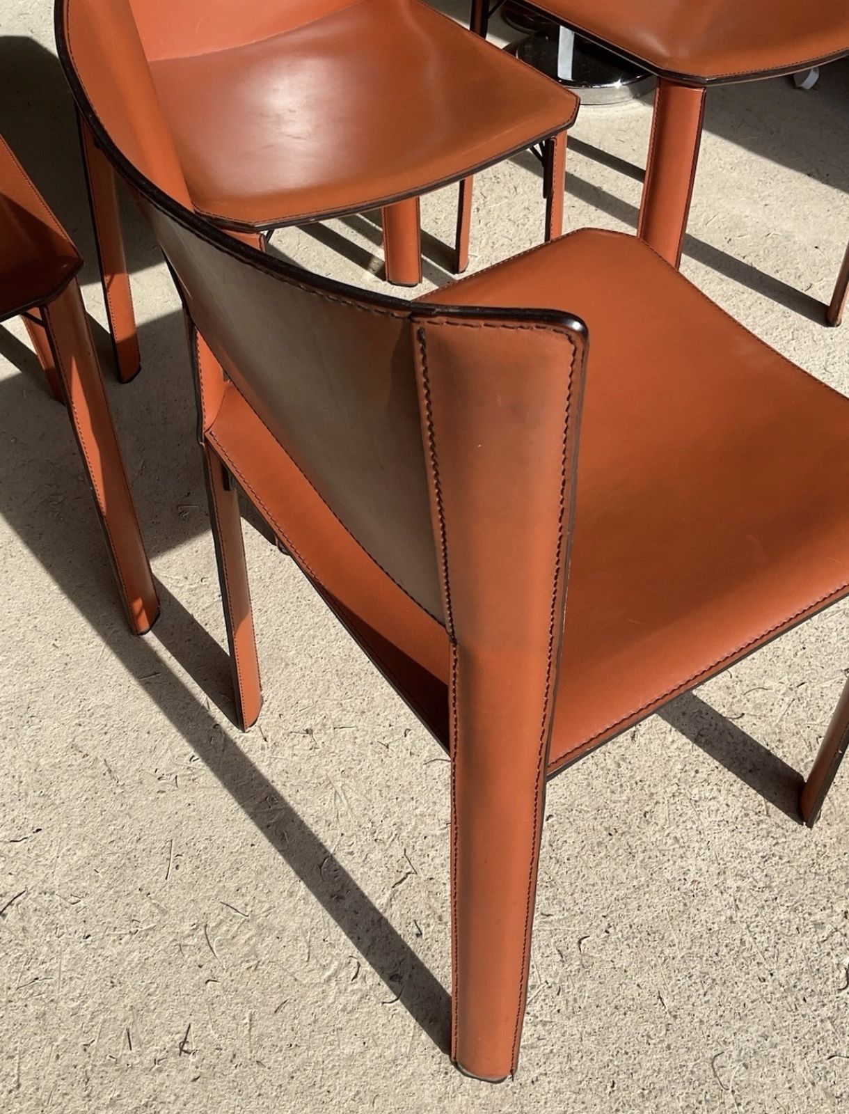 1785.0 Postmodern Tan Leather Dining Chairs & Table By Giancarlo Vegni For Fasem 1980s photo