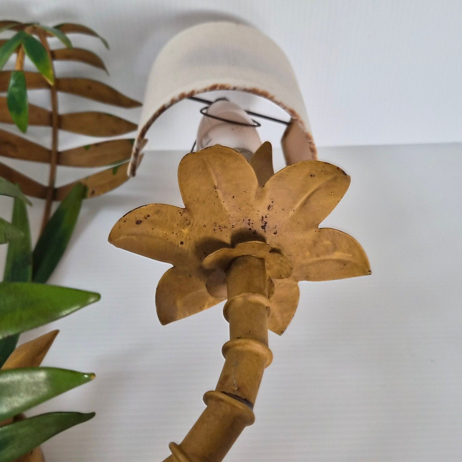 photo furniture Pair Of Vintage 1970s Imitation Bamboo & Palm Metal Sconces 70s 1970s