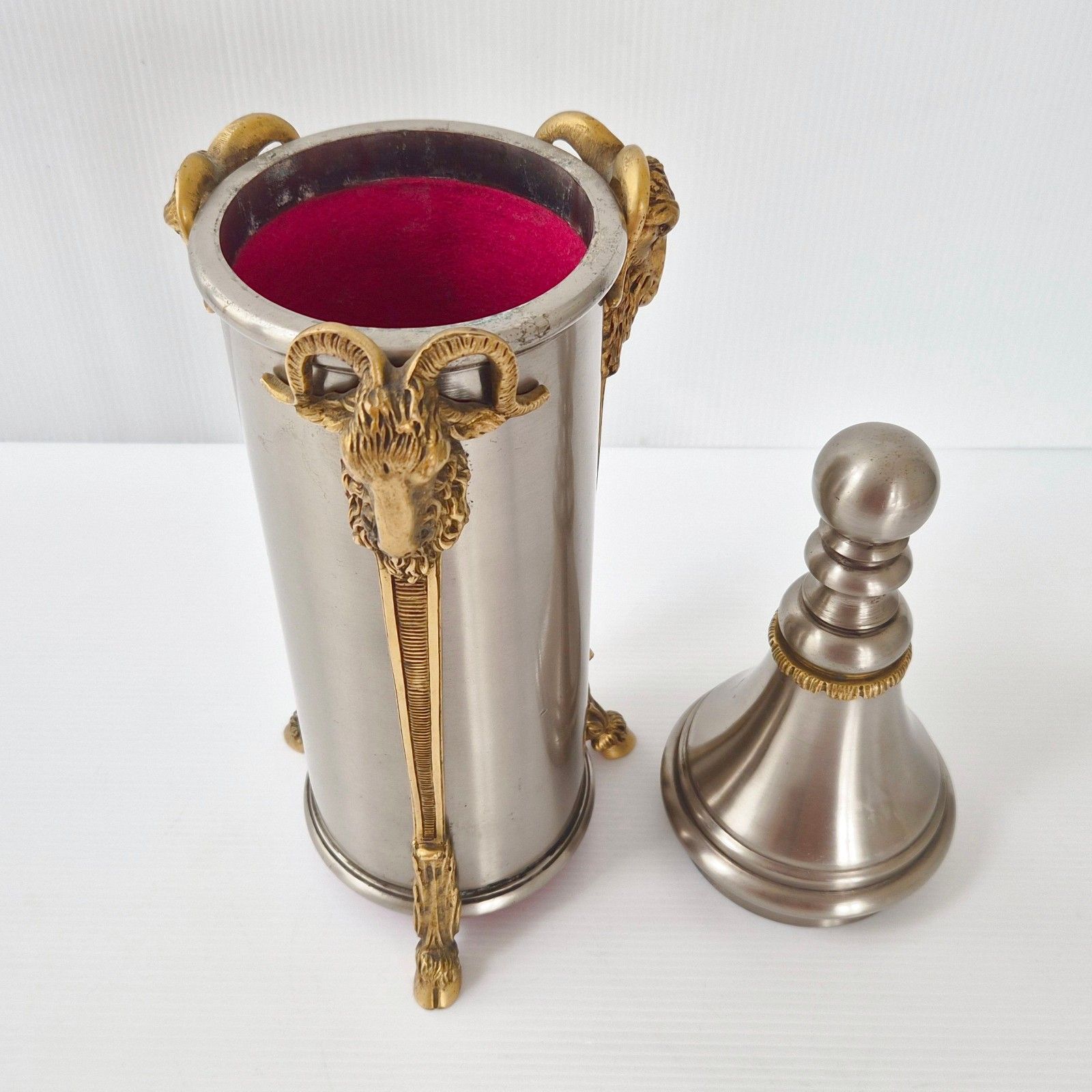 Vintage 1970 Au Belier Stainless Steel & Bronze Bottle Holder Dlg House Rings 70s photo for sale