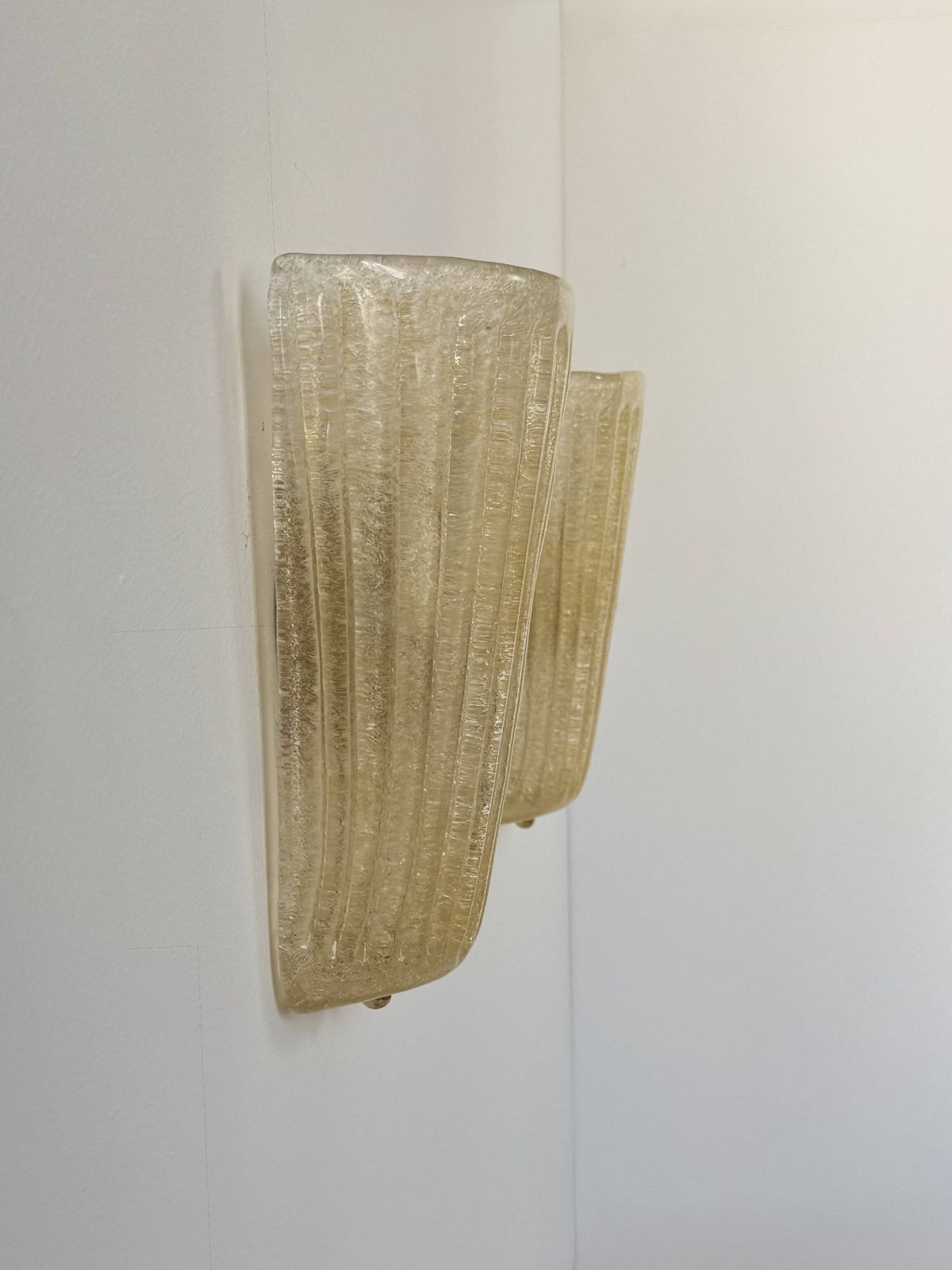 Pair Of Vintage Wall Sconces In Pressed Molded Murano Glass, Italy, 1980 photo buy