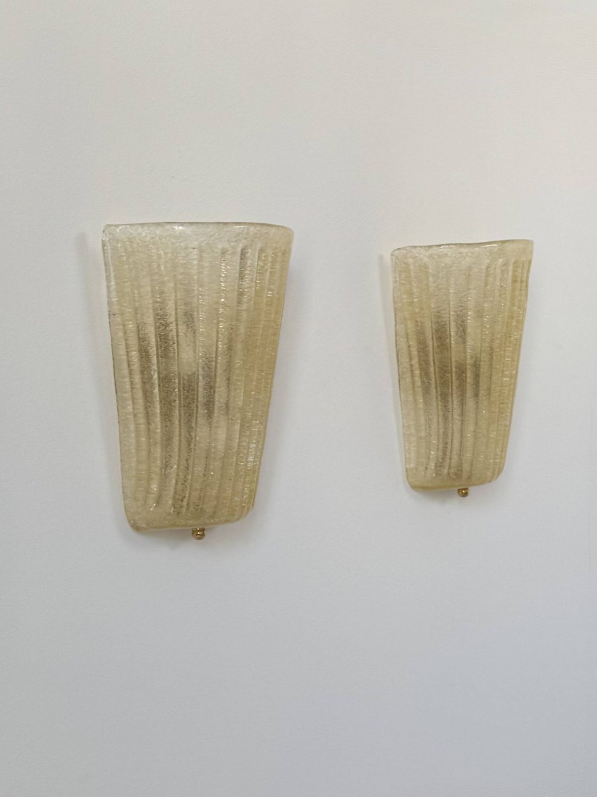 photo for sale Pair Of Vintage Wall Sconces In Pressed Molded Murano Glass, Italy, 1980