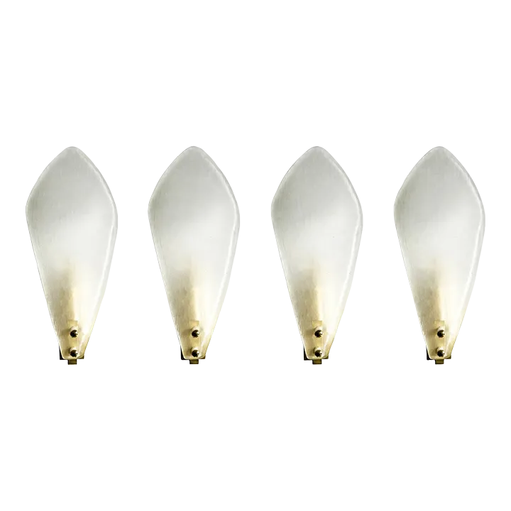 Contemporary Italian Sanded Leaf Murano Glass Wall Sconces – Lot Of 4 Pieces.