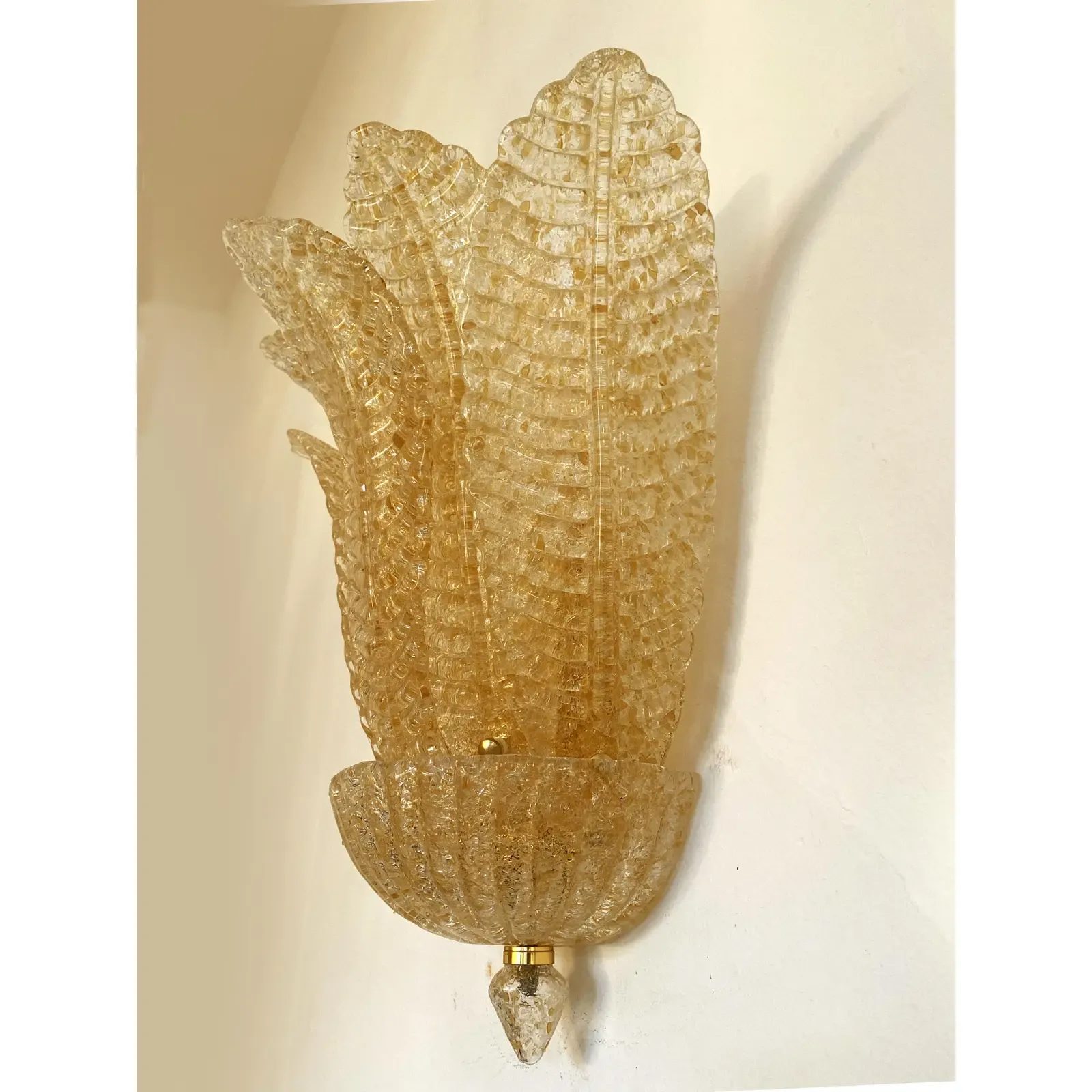 photo furniture Set Of Four Venetian Gold Graniglia “Leaf” Murano Glass Wall Sconces.