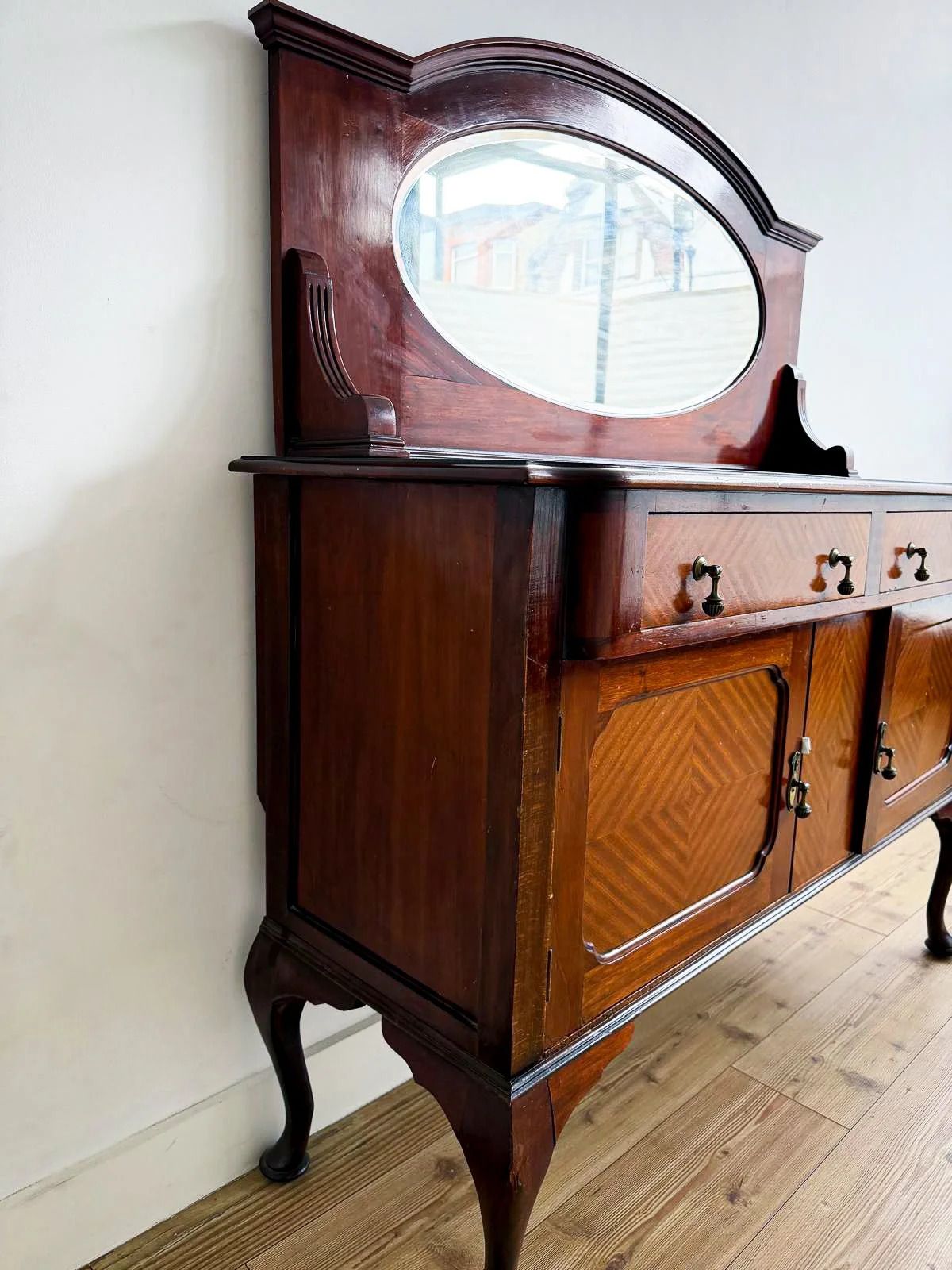 Antique Edwardian Inlaid Mahogany Sideboard Dresser With Mirror. photo buy