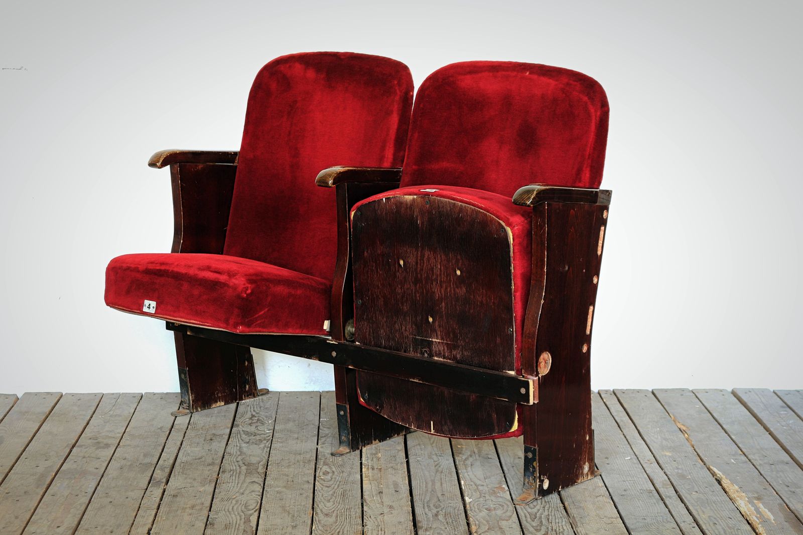 Vintage Folding Cinema Seats 1950 Row Of 2 photo Furniture