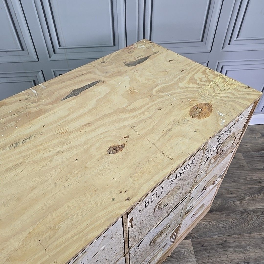 Large Industrial Workshop Drawers Reclaimed Parts Storage Cabinet Vintage photo Furniture