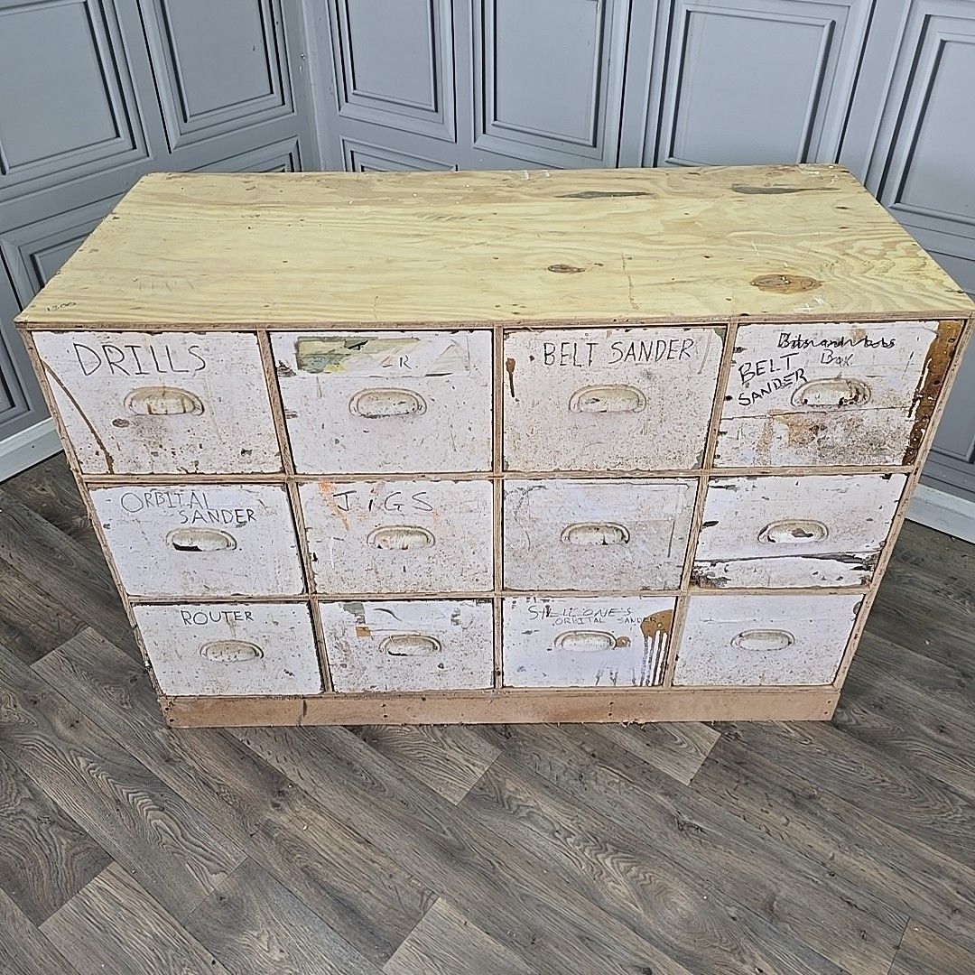 Large Industrial Workshop Drawers Reclaimed Parts Storage Cabinet Vintage photo 340.0