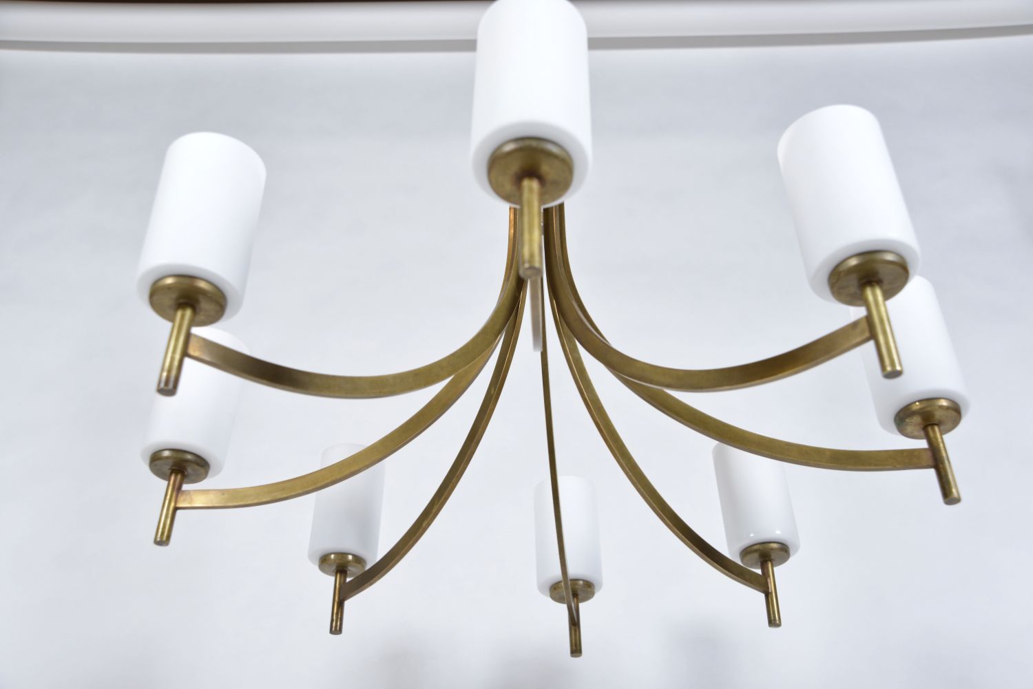 Large 1950s 1960s Italian Midcentury Brass Glass 8 Arm Chandelier Light photo Lighting