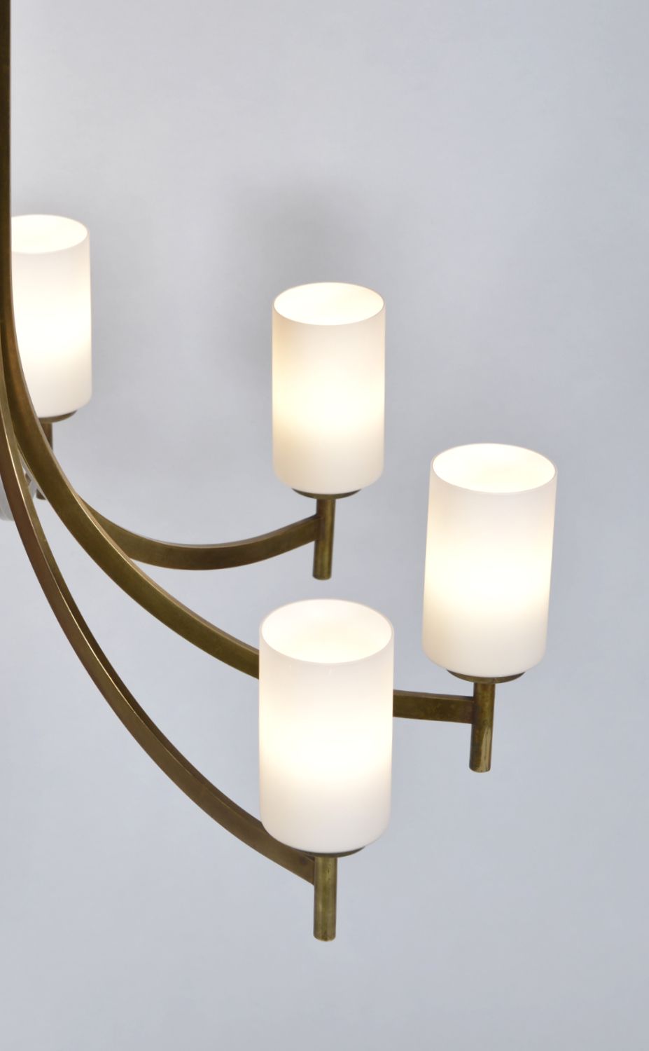 photo vinterior Large 1950s 1960s Italian Midcentury Brass Glass 8 Arm Chandelier Light