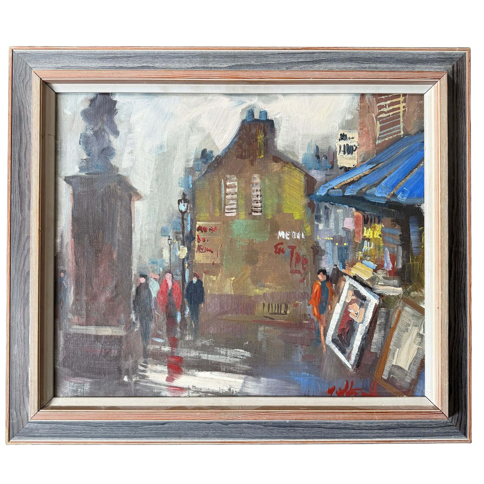 The Art Stall, Paris C 1950s. Vintage Oil Painting.