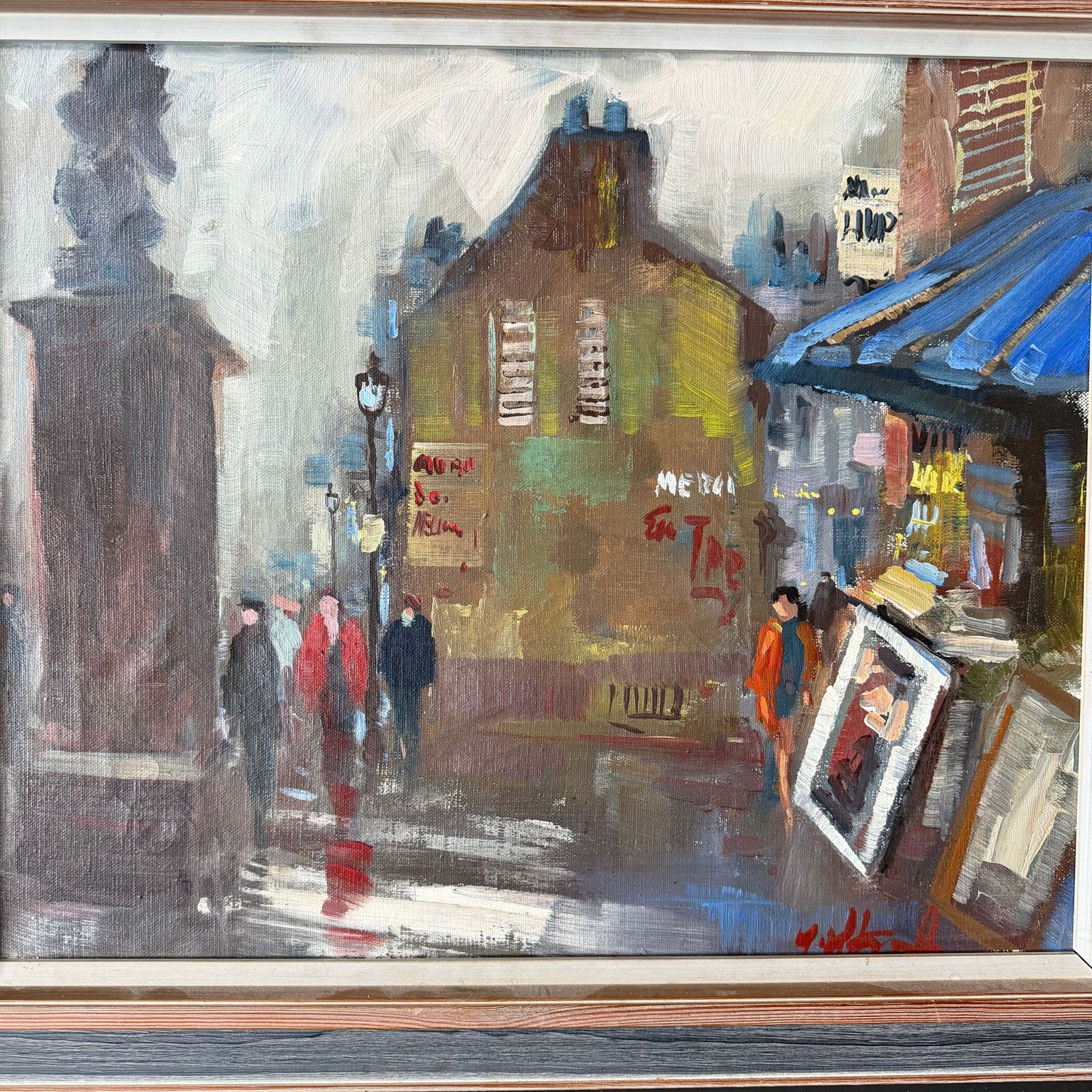 The Art Stall, Paris C 1950s. Vintage Oil Painting. photo furniture