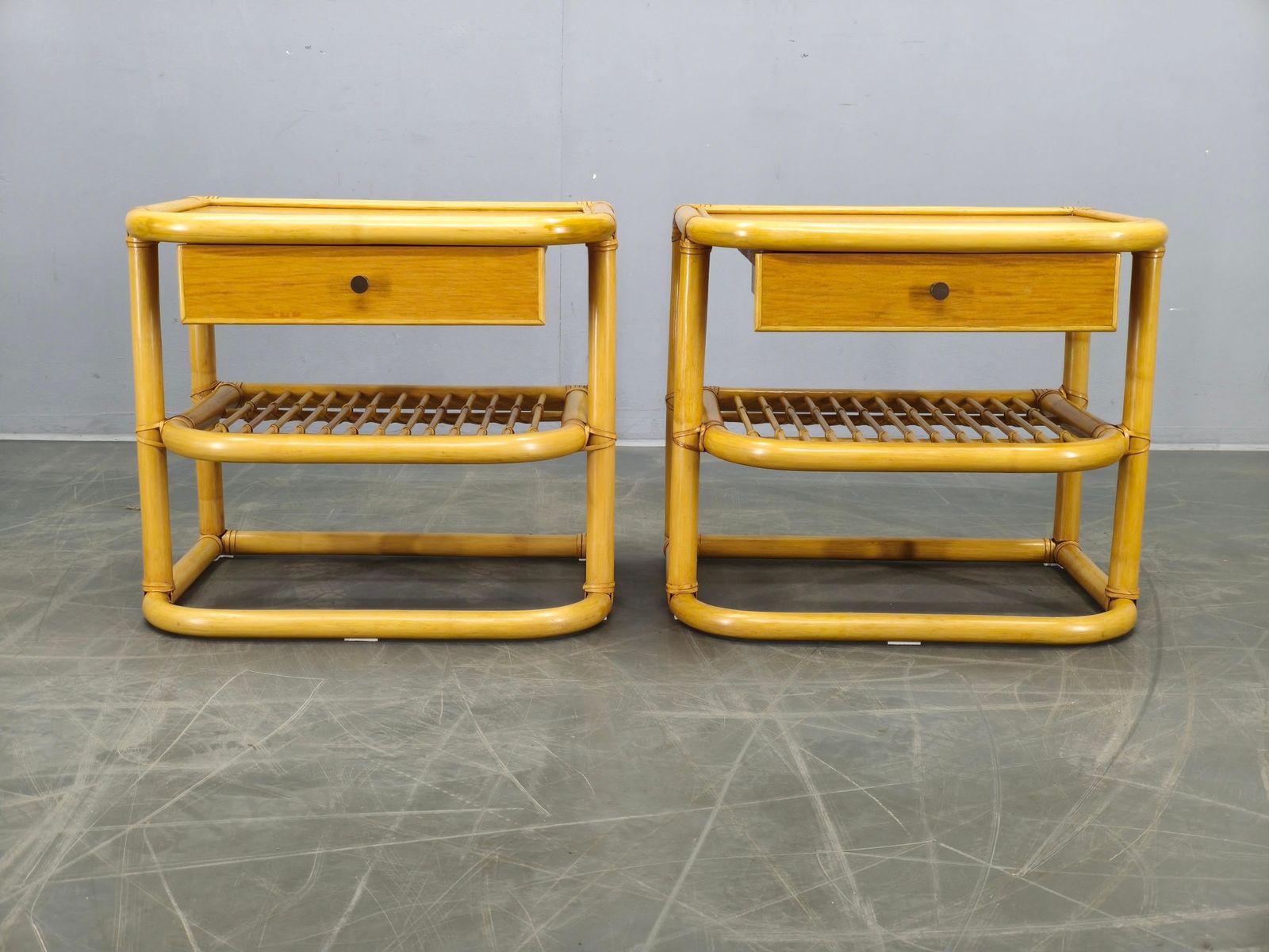Pair Of Bamboo Bedside Tables By Kenneth Bergenblad For Dux, 1960s photo for sale