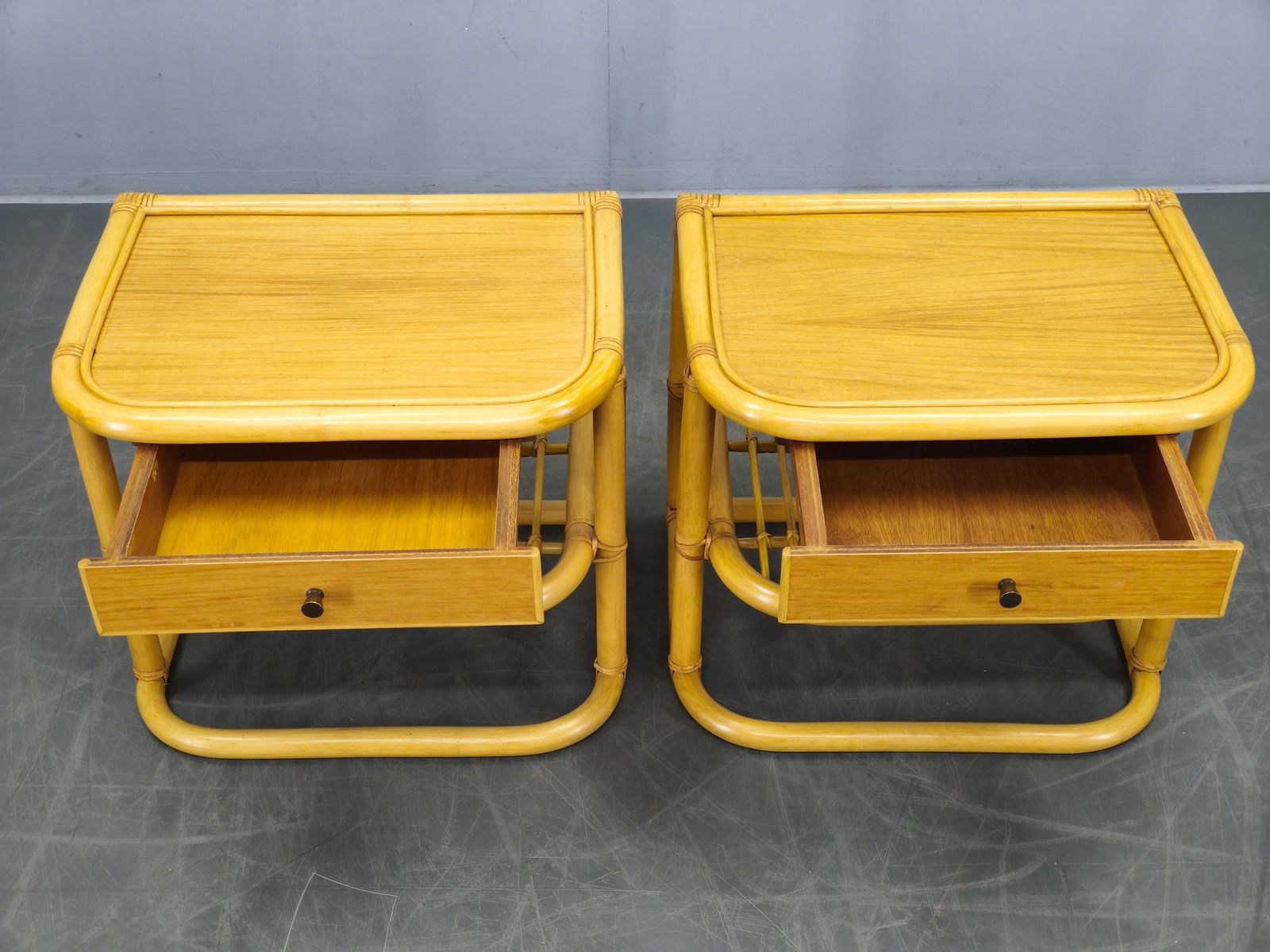 Pair Of Bamboo Bedside Tables By Kenneth Bergenblad For Dux, 1960s photo buy