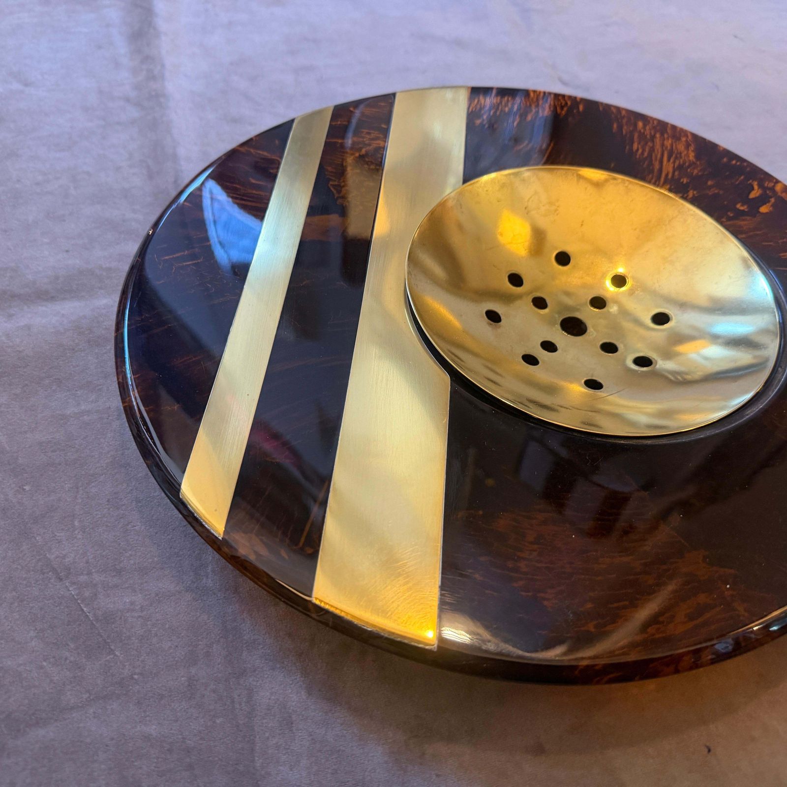 973.0 1970s Dior Home Style Mid Century Modern Faux Tortoiseshell Lucite Centerpiece photo