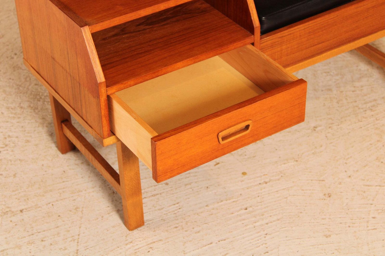 Mid Century Teak Telephone Seat With A Black Vinyl Seat And A Drawer, Circa 1960s photo buy