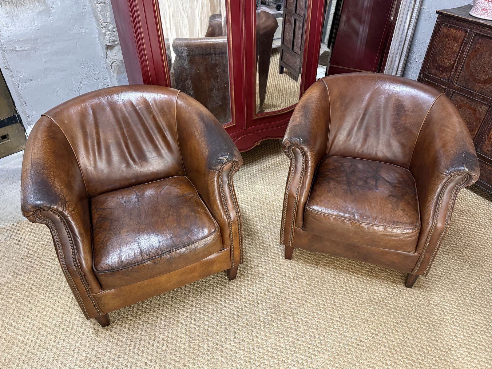 Pair Of Leather Tub Armchairs Gentlemen’s Club Chairs photo furniture