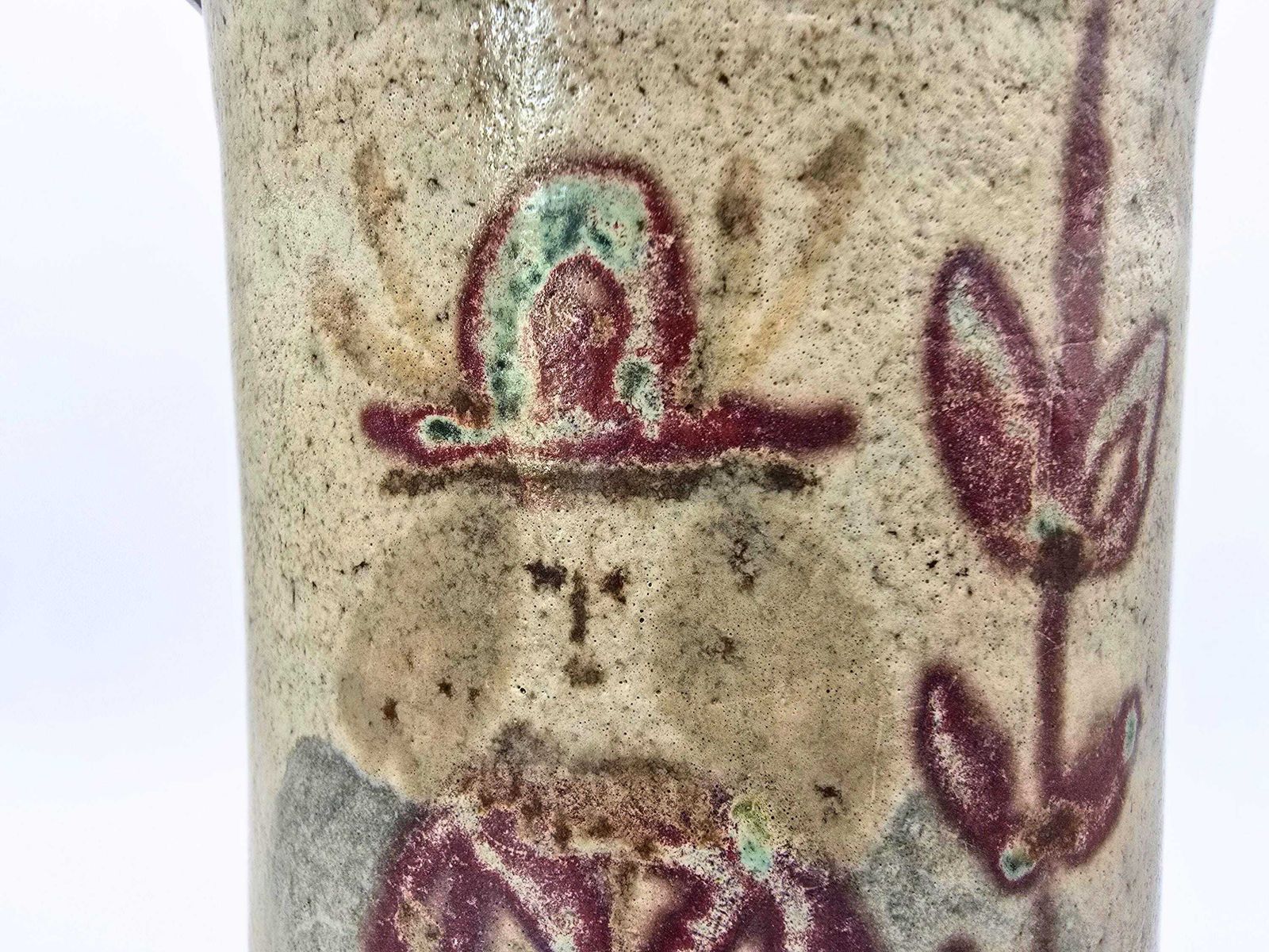 photo vintage Vintage Gustave Reynaud For Le Mûrier Vallauris Studio Pottery Canister With Lid. Figure And Flowers Decoration