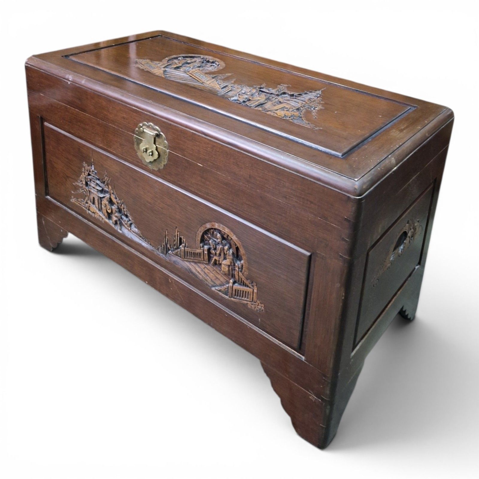 Oriental Camphor Wood Blanket Box Carved Storage Chest Trunk Large Antique Style