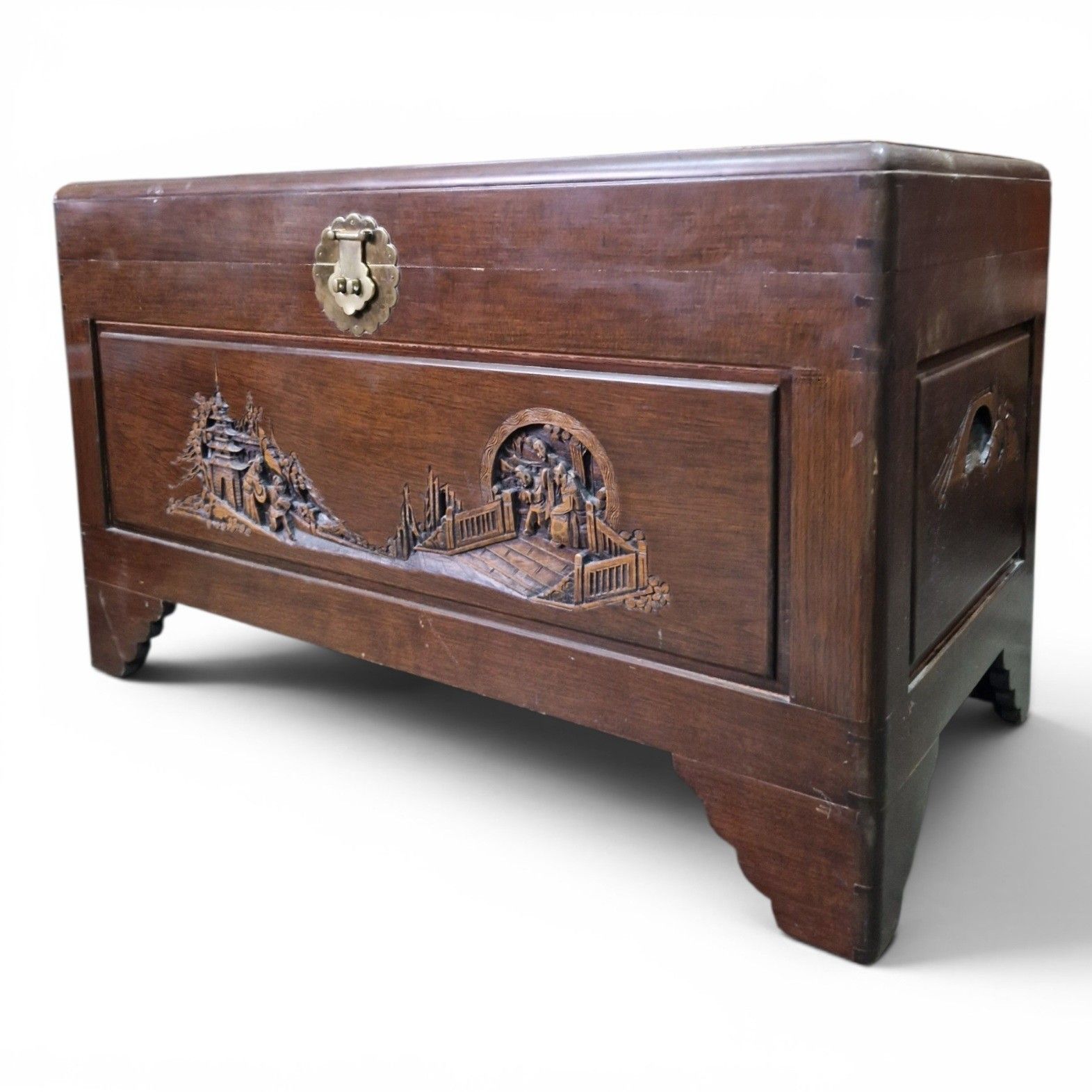 Oriental Camphor Wood Blanket Box Carved Storage Chest Trunk Large Antique Style photo furniture
