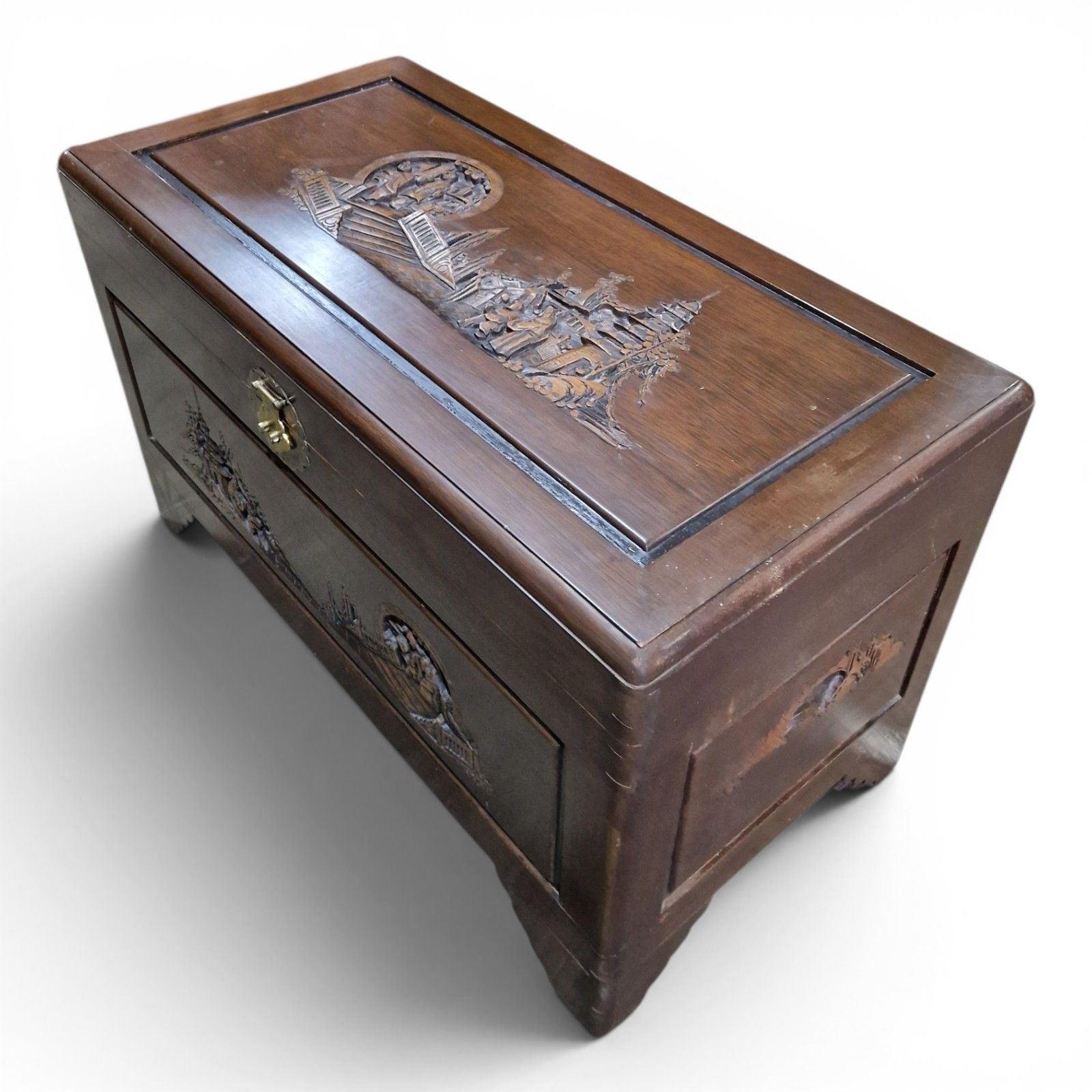 Oriental Camphor Wood Blanket Box Carved Storage Chest Trunk Large Antique Style photo Furniture