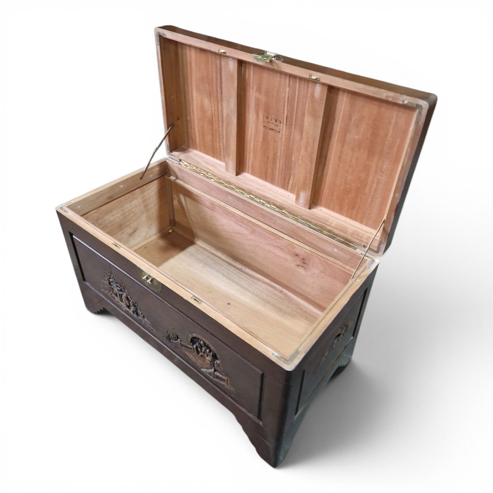 Furniture Oriental Camphor Wood Blanket Box Carved Storage Chest Trunk Large Antique Style photo