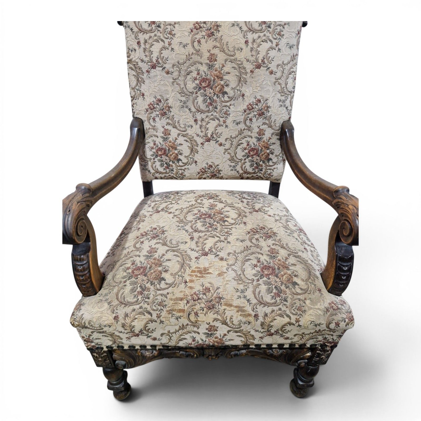 Antique Large Continental Throne Armchair Carved Oak Renaissance Revival photo buy