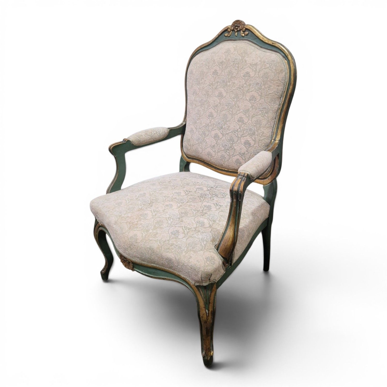 photo vintage French Painted Armchair Louis XV Style Accent Bedroom Chair Large Size