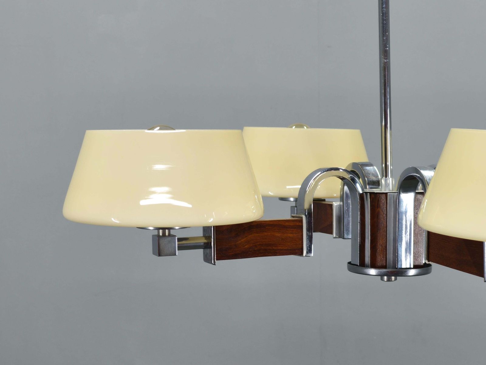 Art Deco Chandelier In Chrome, Wood And Glass, Czechoslovakia photo 915.0