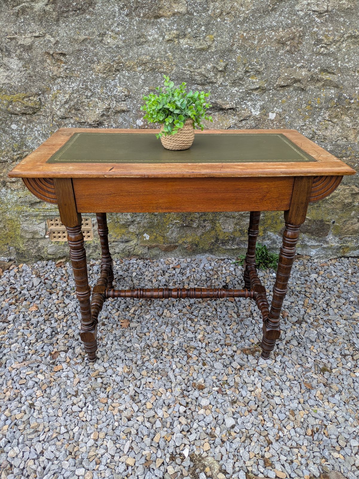 Antique Green Leather Top Writing Desk photo vinterior