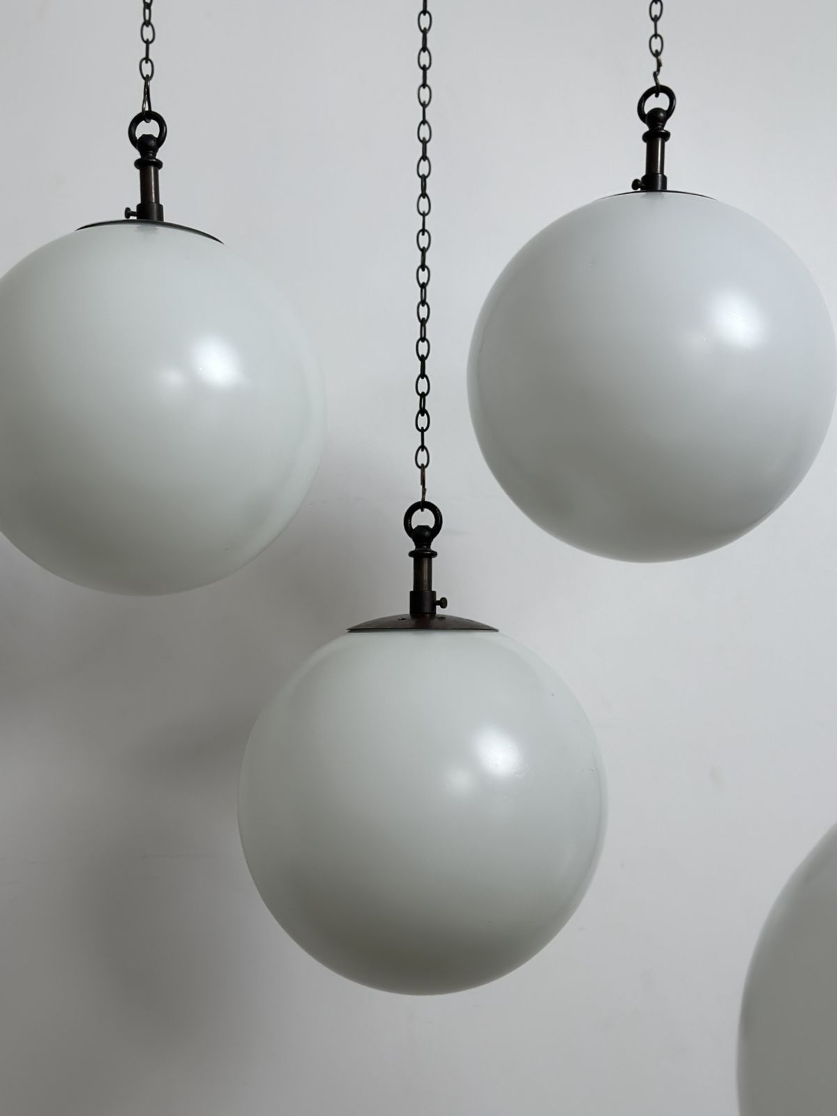 Run Set Antique Church Opaline Milk Glass Pearlescent Glass Globe Ceiling Pendant Light By Hailwood & Ackroyd photo Lighting