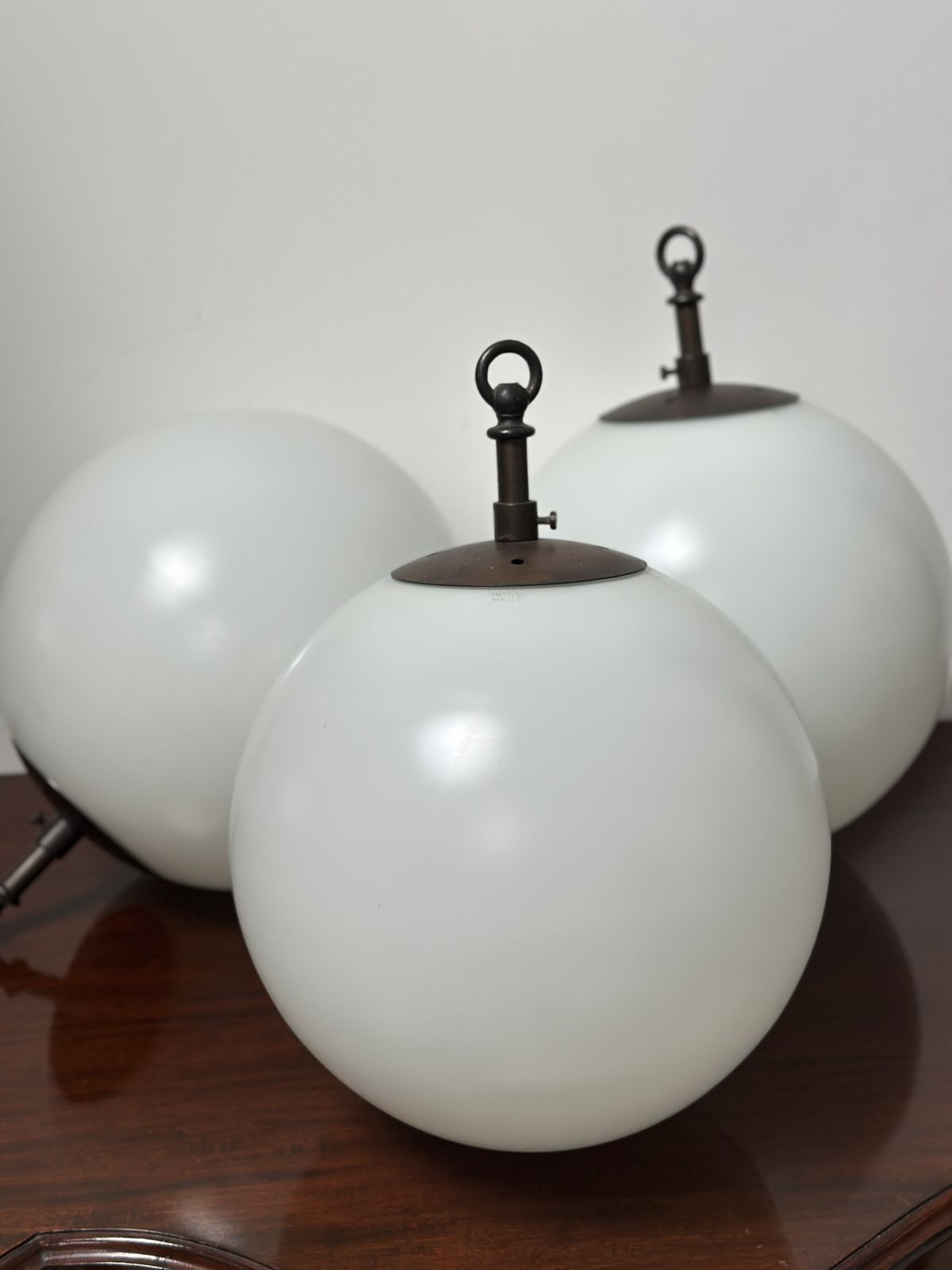 Run Set Antique Church Opaline Milk Glass Pearlescent Glass Globe Ceiling Pendant Light By Hailwood & Ackroyd photo buy