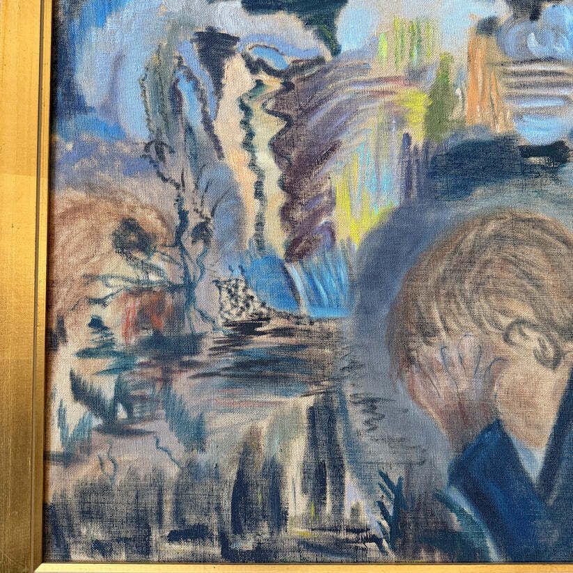 Problem – Groot olieschilderij van Elsa Viola Stolpe Hansson, jaren 1950 photo Kunst