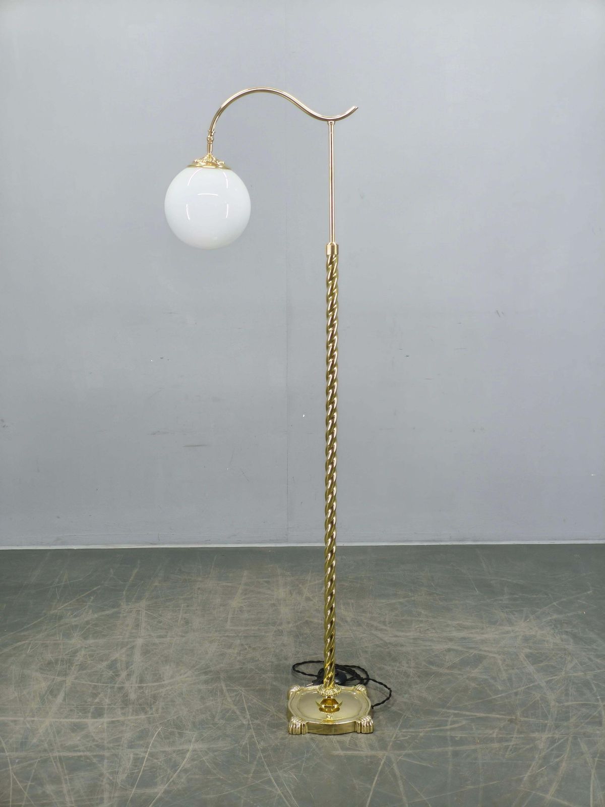 Italian Art Deco Brass Floor Lamp With Glass Globe, 1930s photo furniture