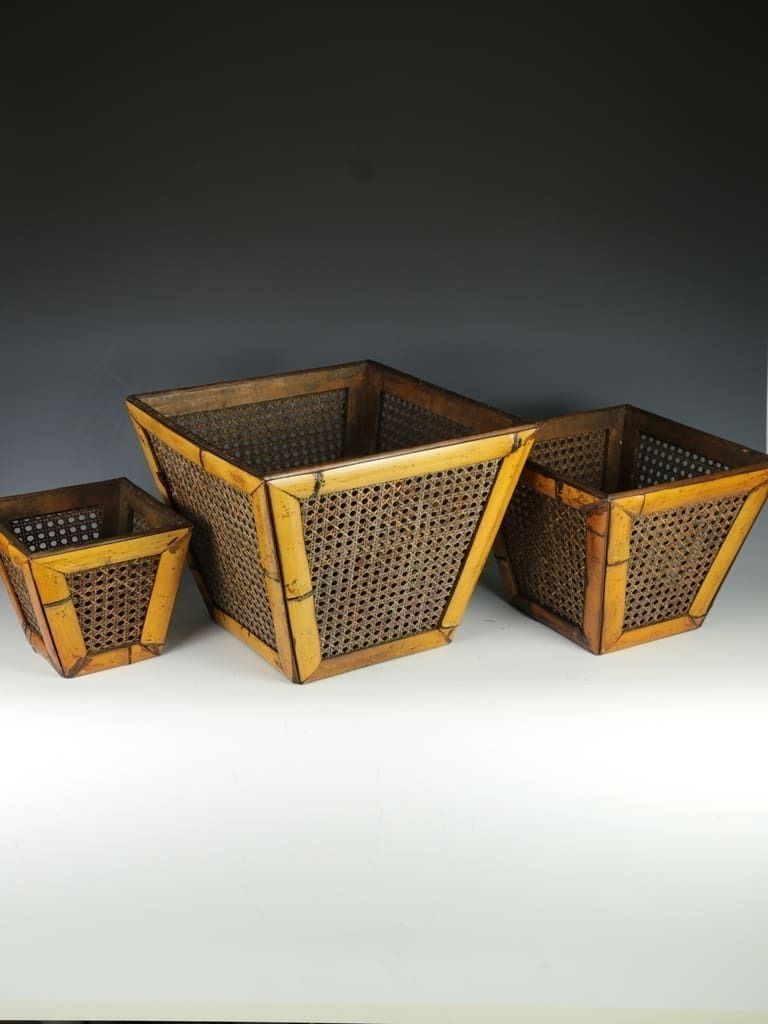 Elegant Antique Bamboo And Cane Planters (Set Of 3) photo Home Decor