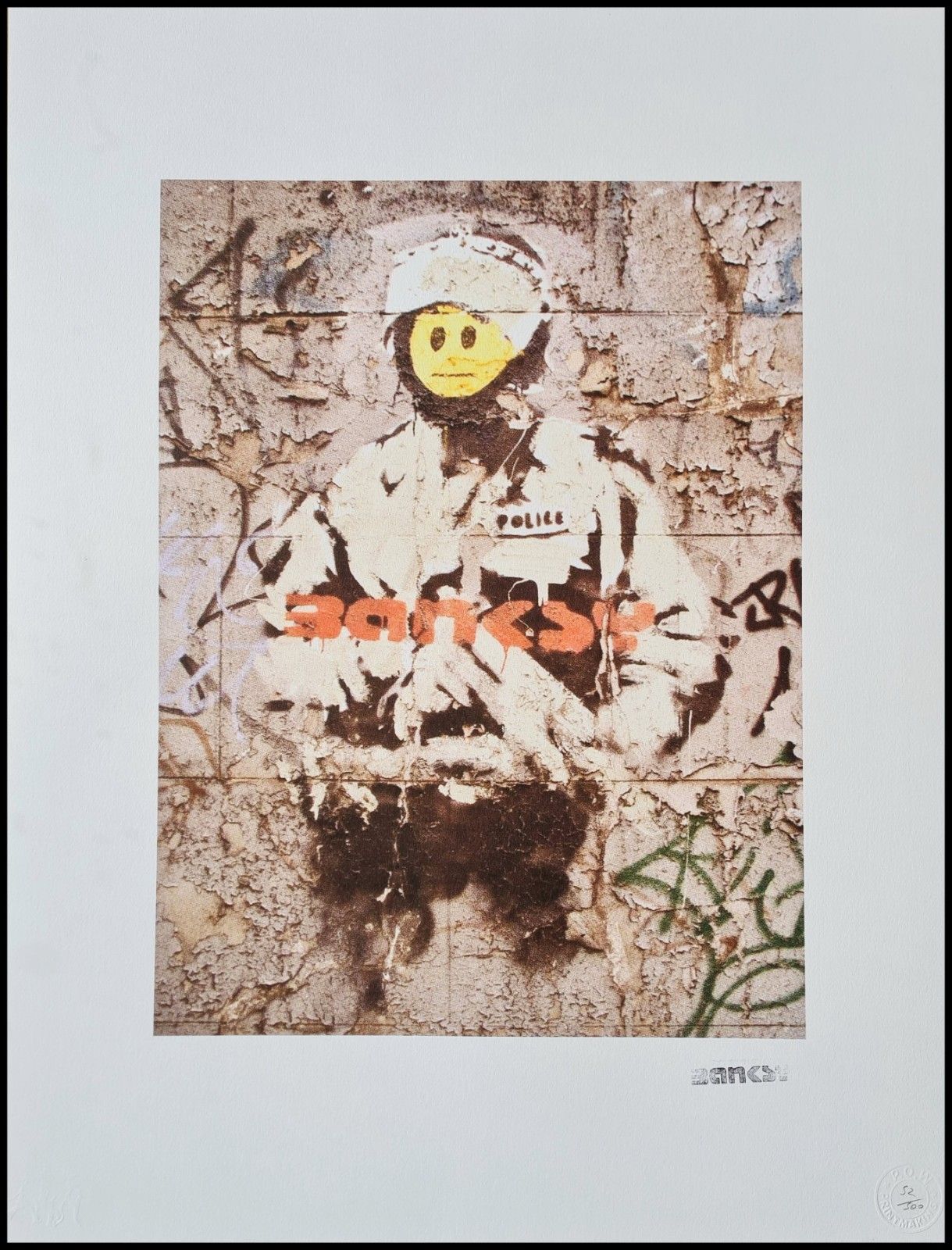 Banksy * Smiley Riot Cop * 65 X 50 Cm *Lithografie*Kunstdruck*Limitiert # 52/500